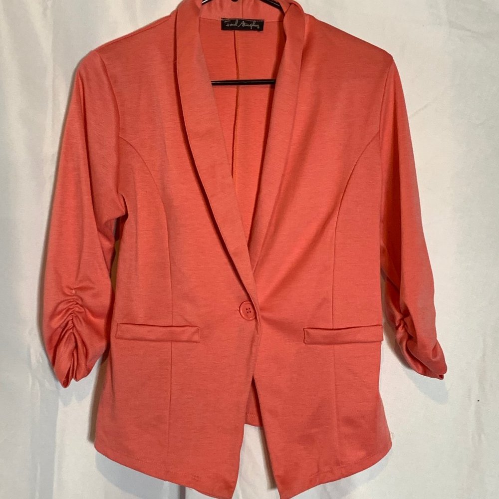 French Atmosphere Coral 1button 3/4 sleeve Blazer